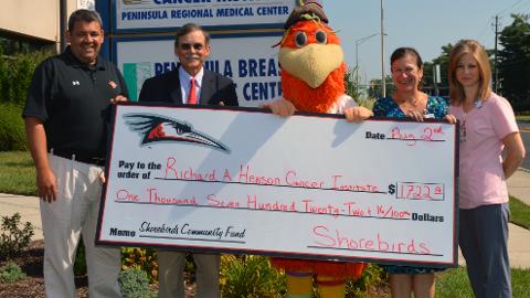 The Shorebirds made a donation to the Richard A. Henson Cancer Institute