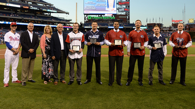 Phillies minor leaguers were presented with the Step-Up Community Service Award by Phillies Assistant General Manager Benny Looper and Director of Baseball Administration Susan Ingersoll Papaneri. (Miles Kennedy, Philadelphia Phillies)