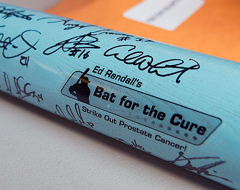 Ed Randall's Bat for the Cure will raffle a 32" baby blue wooden bat signed by the Fightin Phils on Aug. 26. (Ed Randall's Bat for the Cure)