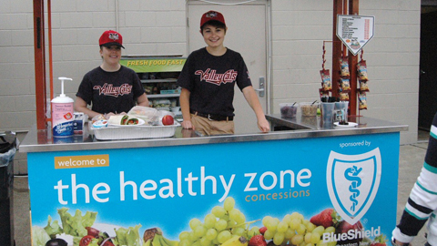 Visit our BlueShield Healthy Zone concession kiosk on the first base concourse! 