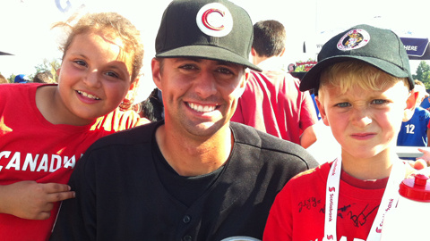 C's RHP Bryan Longpre was game to share some cake and ice cream with members of our new Mini-League this past Friday. 